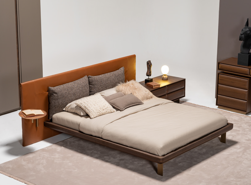 Era Luxury Bedroom Furniture Set with modern pendant light, round mirror dresser, and neutral décor.