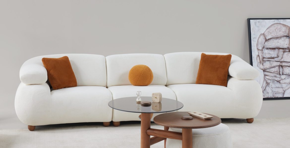 Elegant room featuring Luna Sofa set and modern dining furniture in neutral tones.
