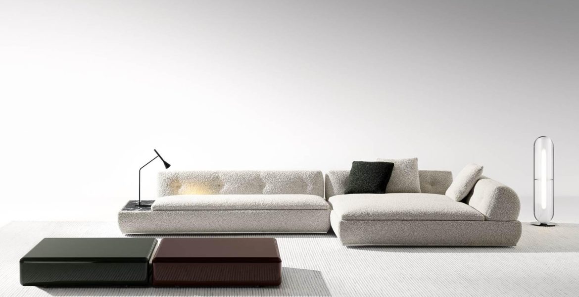Elegant room with sectional sofa, lounge chairs, and abstract wall art.