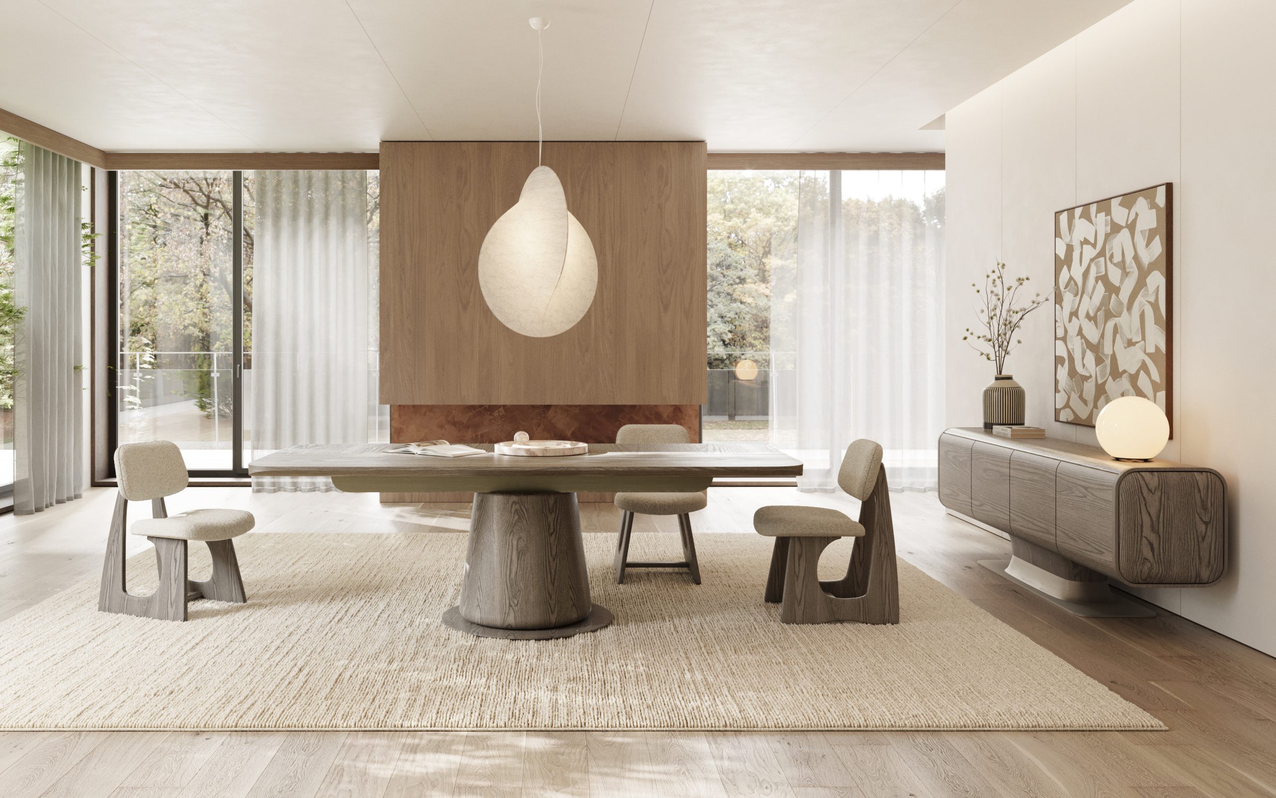 Bitter Modern Dining Room Set in Minimalist Contemporary Interior