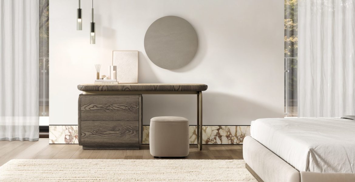 Wooden nightstand with cylindrical legs.