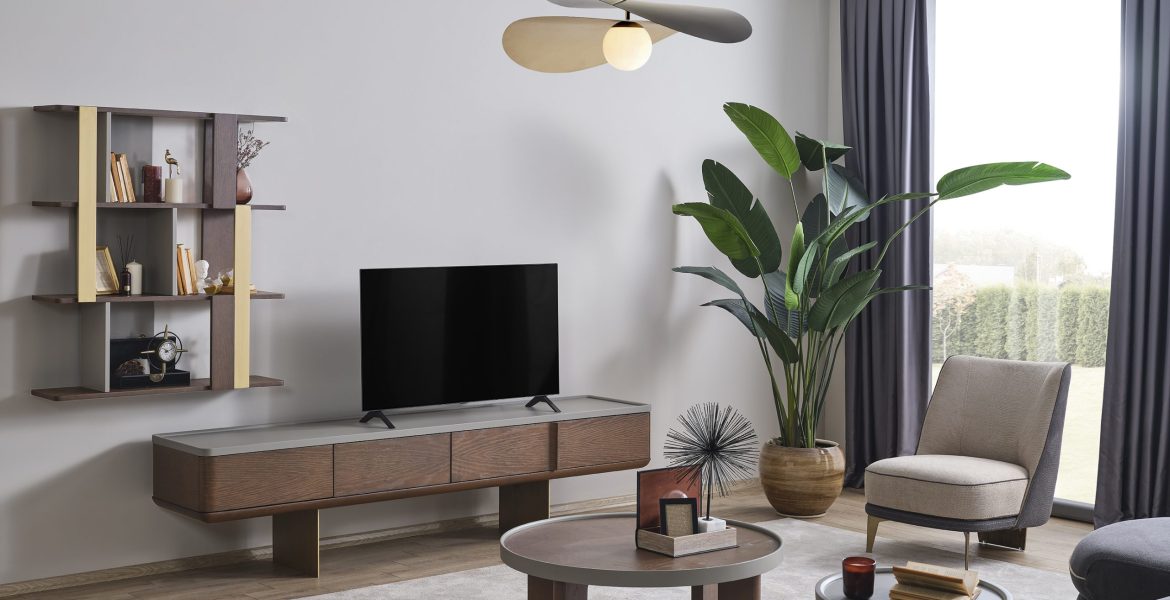 Bono Modern TV Unit featuring drawers and storage.
