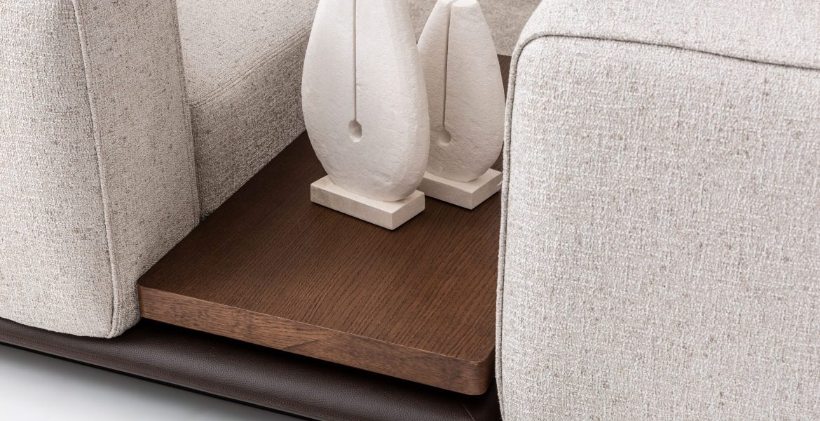 Gray corner sofa with modular design.