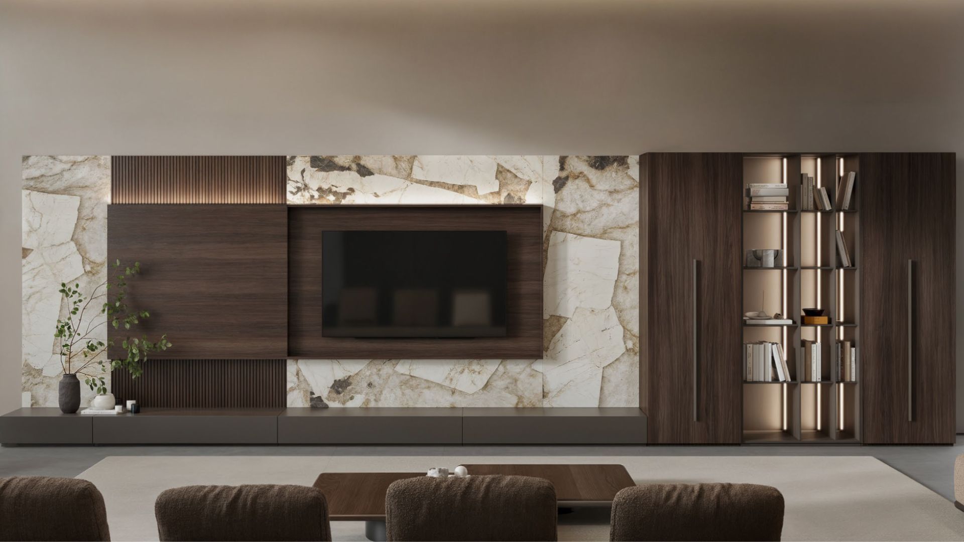 Cloud Custom TV Unit Manufacturer design with wood finish.