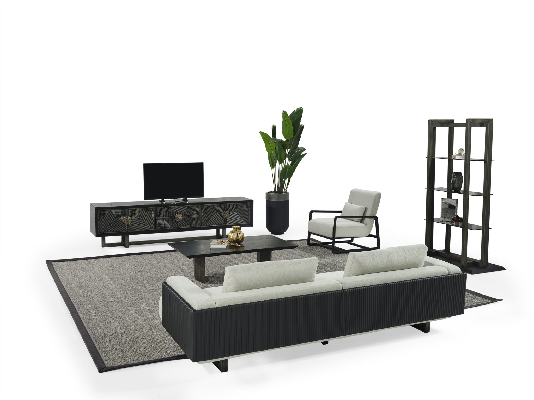 Cross Modern Custom TV Unit featuring drawers and storage.