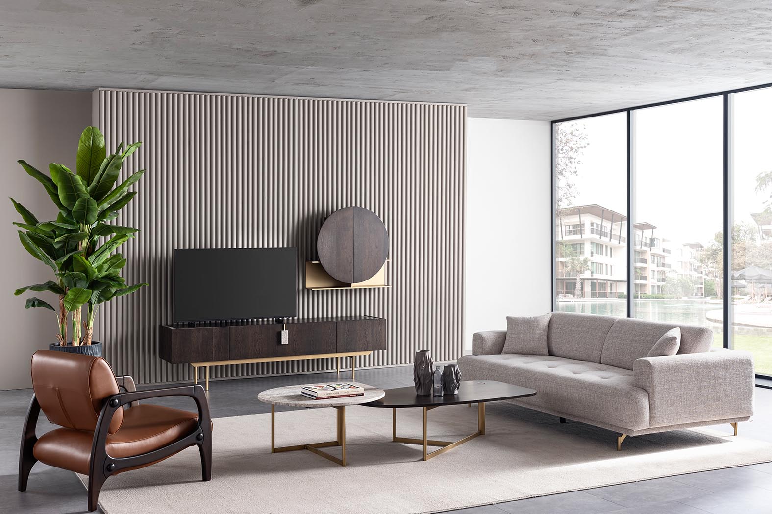 Enzo Modern TV Unit featuring drawers and storage.