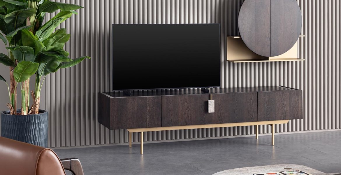 Enzo Modern TV Unit arranged in living room.