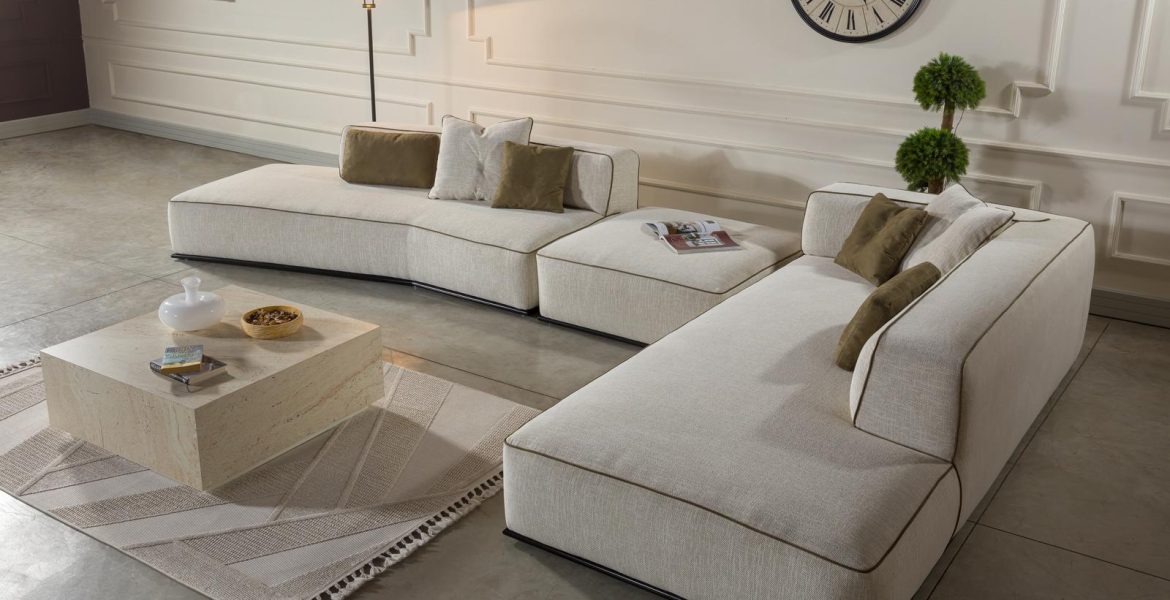 Elegant Living room sofa with modern silhouette.