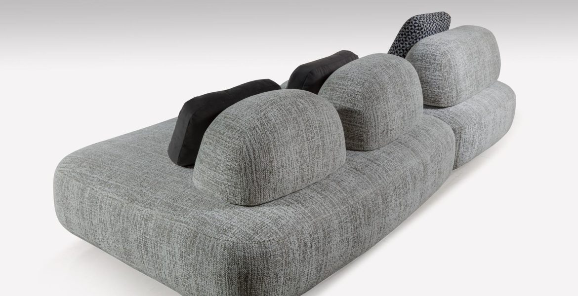 L-shape Sofa Soft set upholstered sofa with rounded edges.