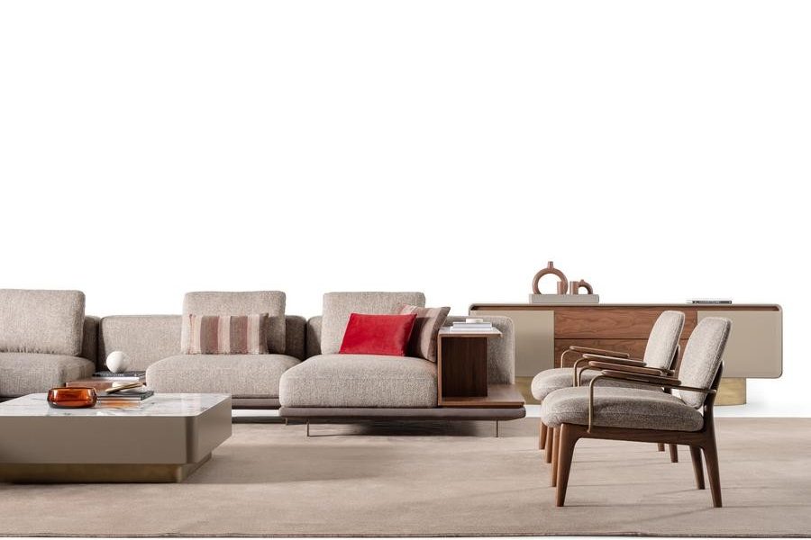 Corner Sofa Set Dubai Beige upholstered sofa with plush seating.