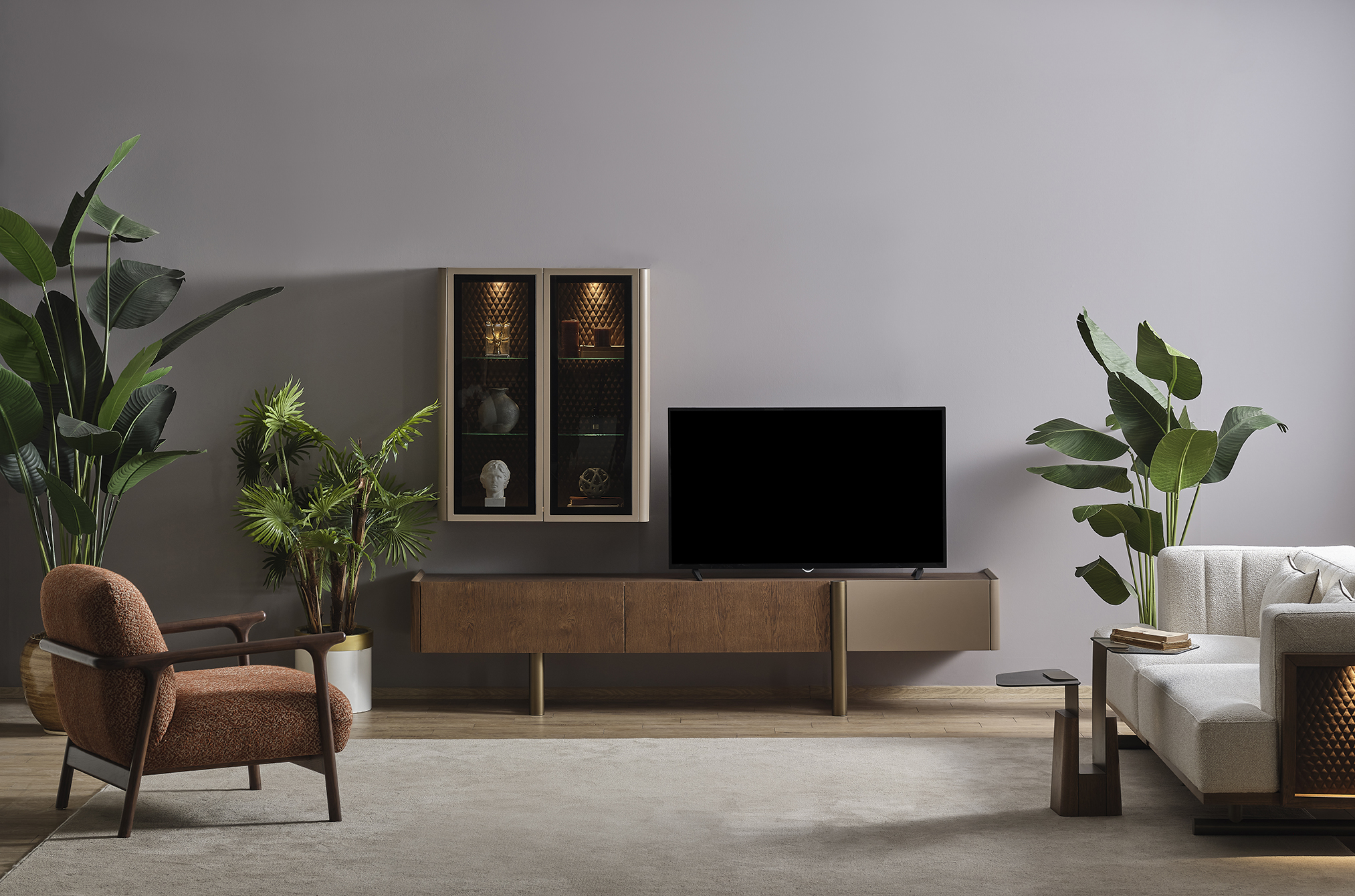 Laura Luxury TV Unit featuring drawers and storage.