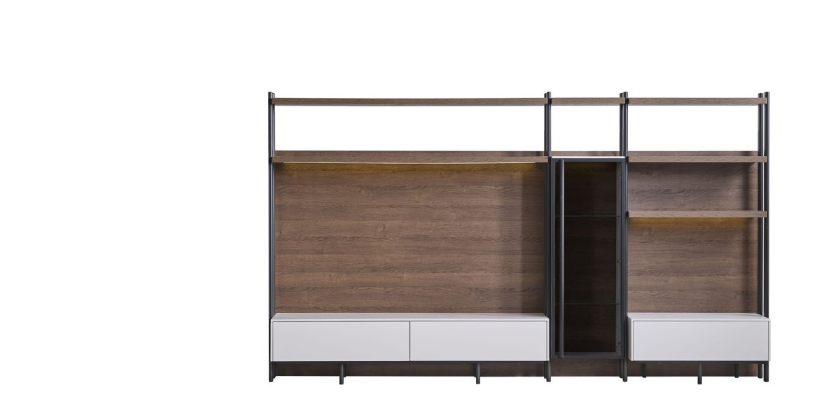 Sleek TV console with smooth wooden finish.
