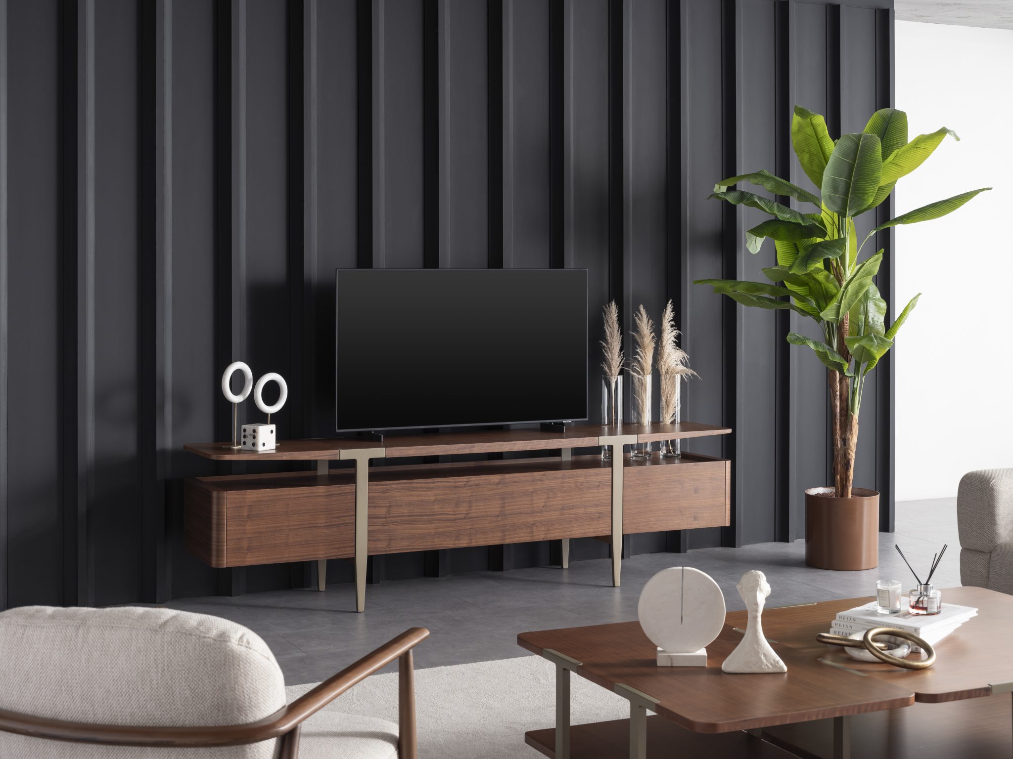 Loop Custom TV Console featuring drawers and storage.