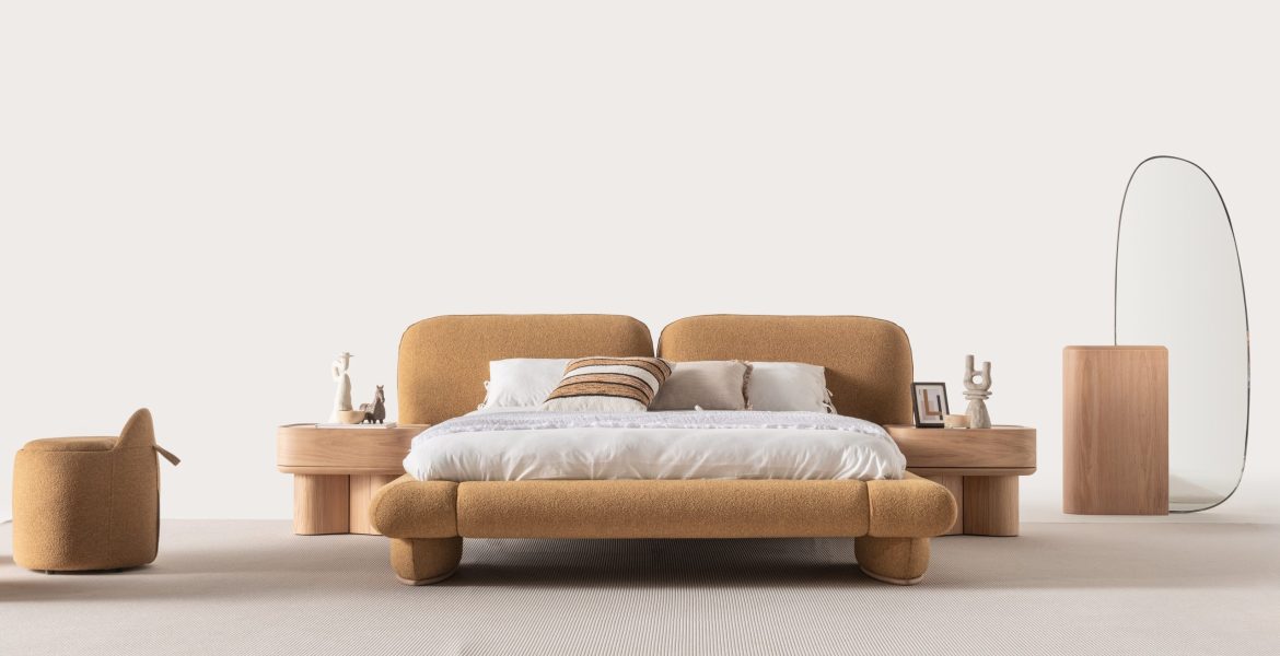 The Lumo Bedroom Furniture collection blends sculptural curves, warm tones,