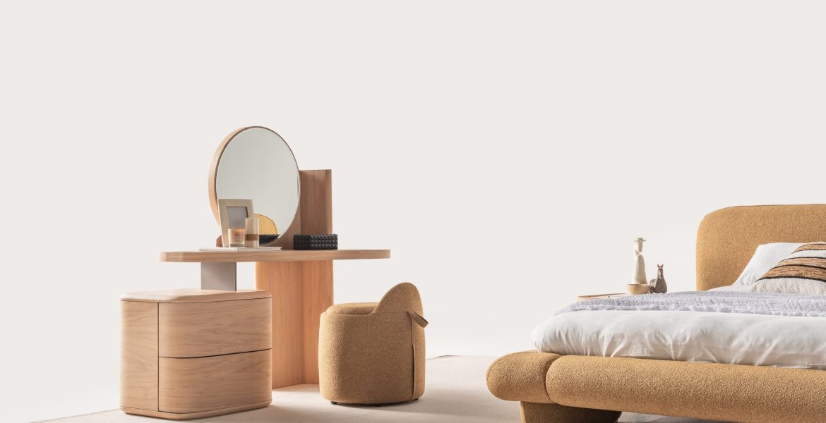 Wooden nightstands with minimalist design.