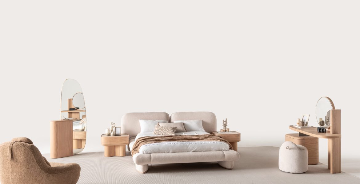 Elegant bed from Lumo Bedroom Furniture collection.