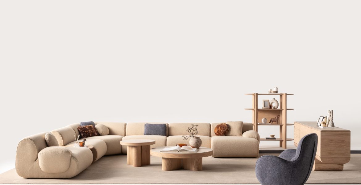 Lumo Luxury Corner Sofa set with neutral tones.