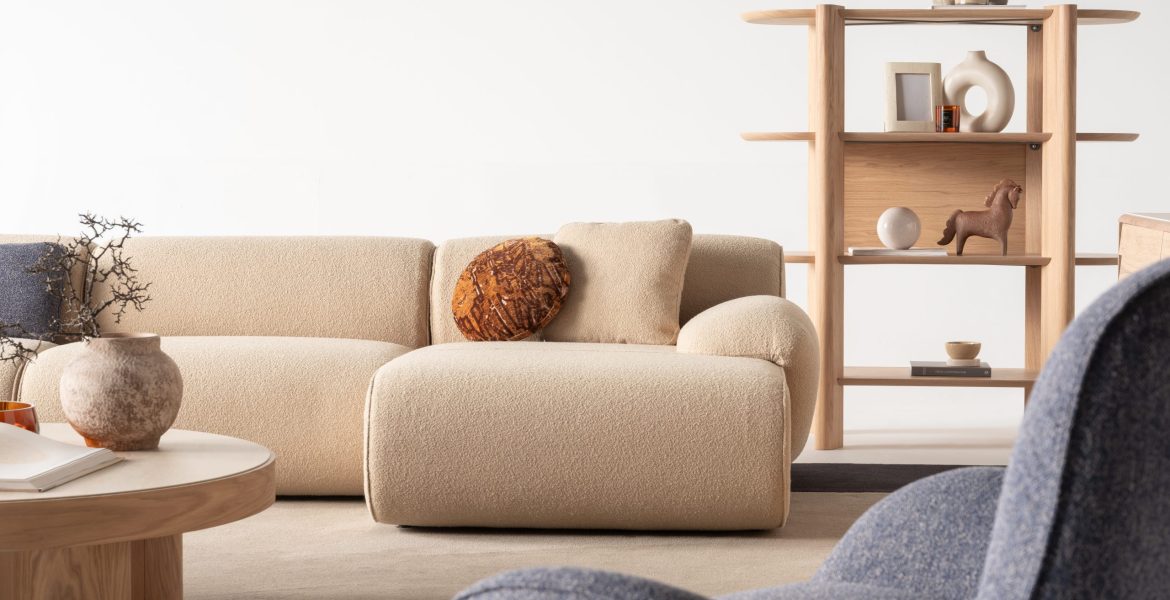 Luxury Corner sofa set paired with round coffee tables.