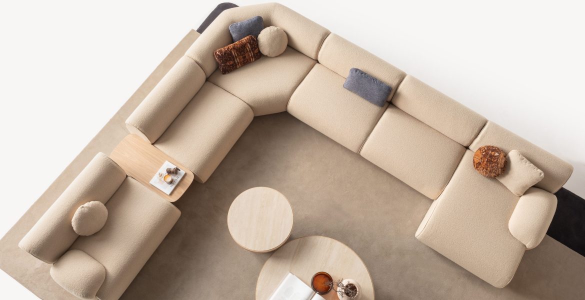 Soft upholstered Luxury Corner sofa set with rounded edges.