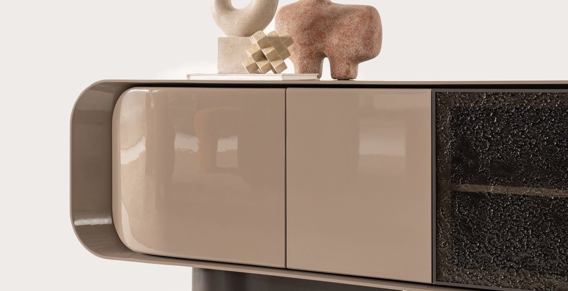 Modern sideboard with rounded edges and sleek finish.
