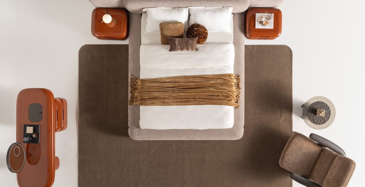 Elegant bed from Metropol collection.