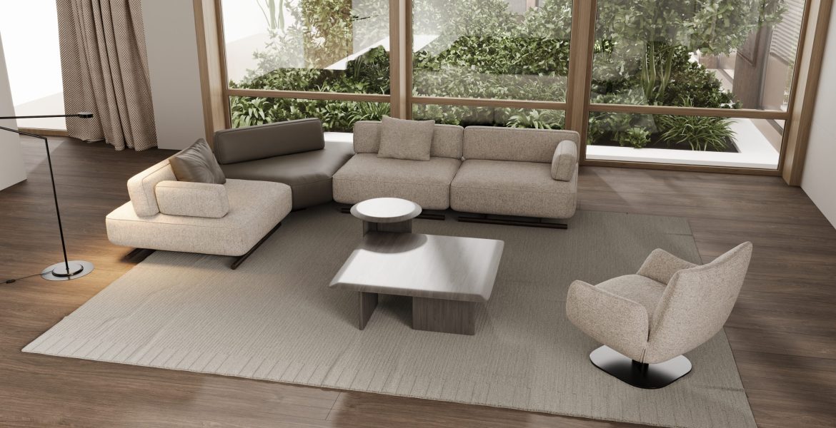 Large corner sofa with beige upholstery.