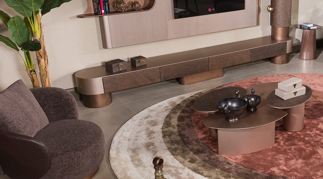 Sleek TV console with illuminated design.