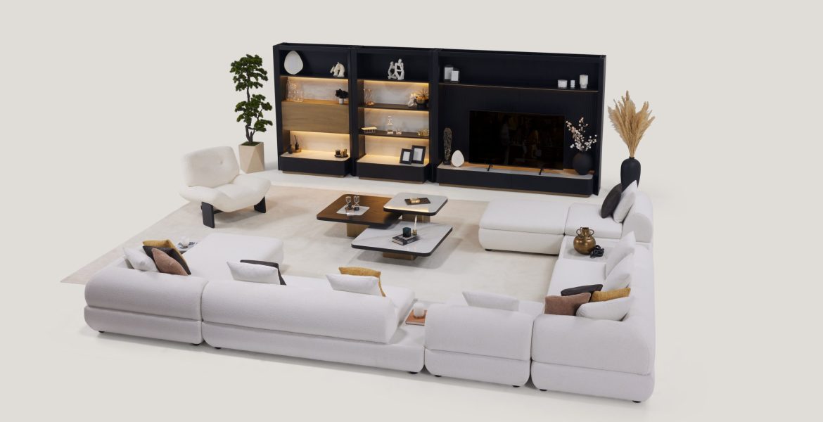 Petra Modern TV Unit arranged in living room.