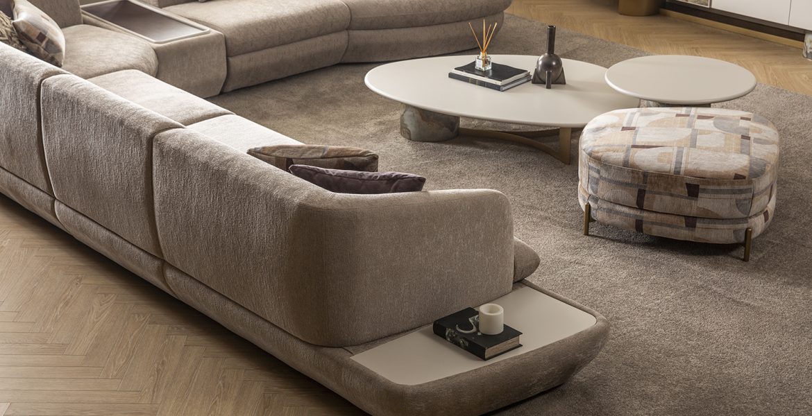 Piedra Best modular corner sofa set with neutral tones.