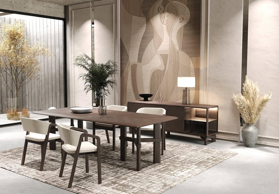 Smoked Dining Room Furniture featuring table and sideboard.
