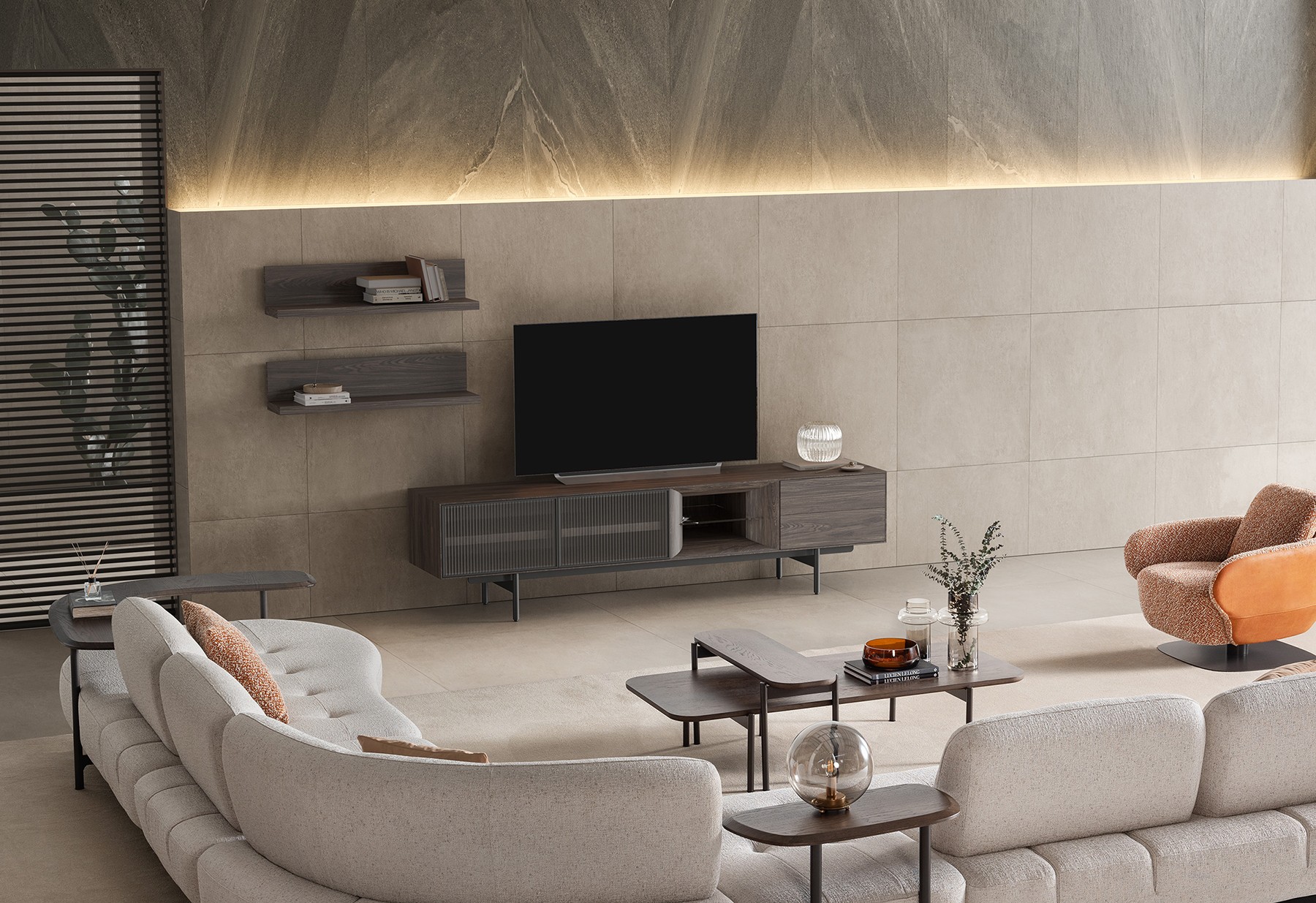 Soho Modern Living RoomTV Unit arranged in living room.