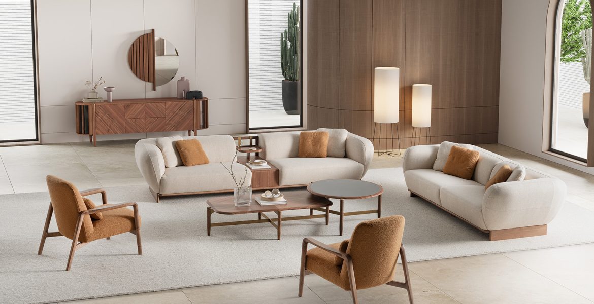 Venetian Living Room Furniture set with neutral tones.