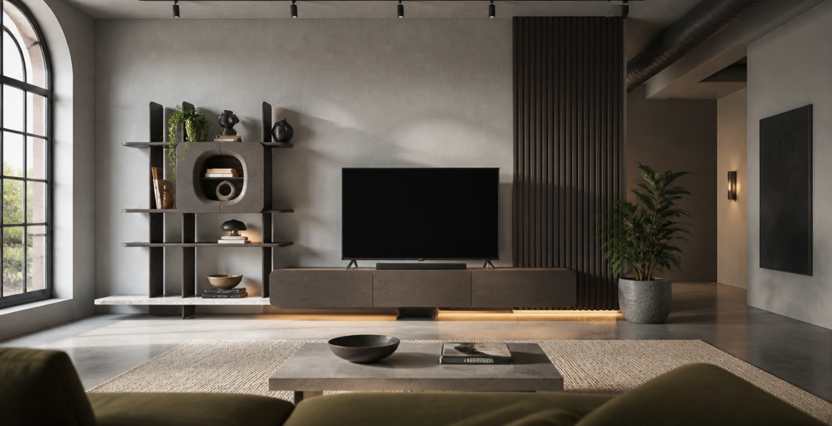 Modern Bold media unit designed by Dimax furniture contractor industrial design