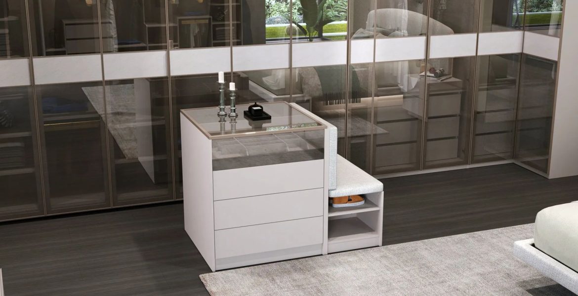 Bed paired with minimalist nightstands.