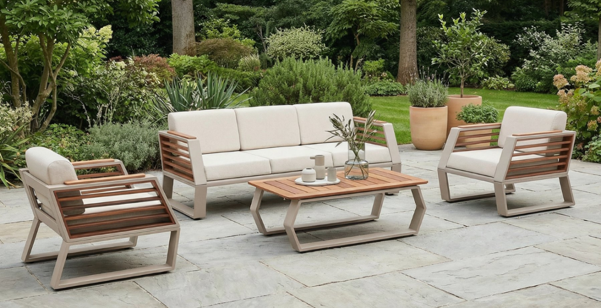 Plane Tree Outdoor Furniture Set featuring sofa and armchairs.