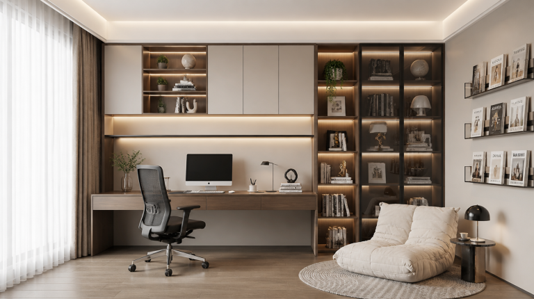 Modern study desk designed by Dimax furniture contractor in Dubai