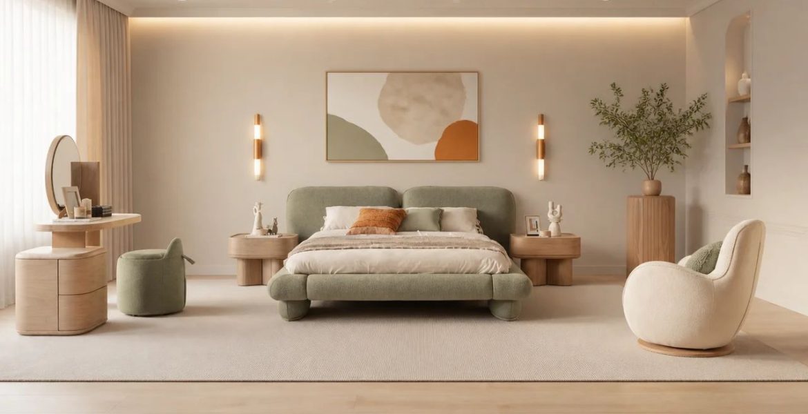 Lumo Bedroom Furniture featuring bed and nightstands.