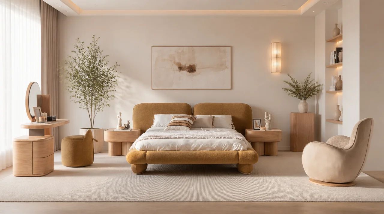 Lumo Bedroom Furniture featuring bed and nightstands.