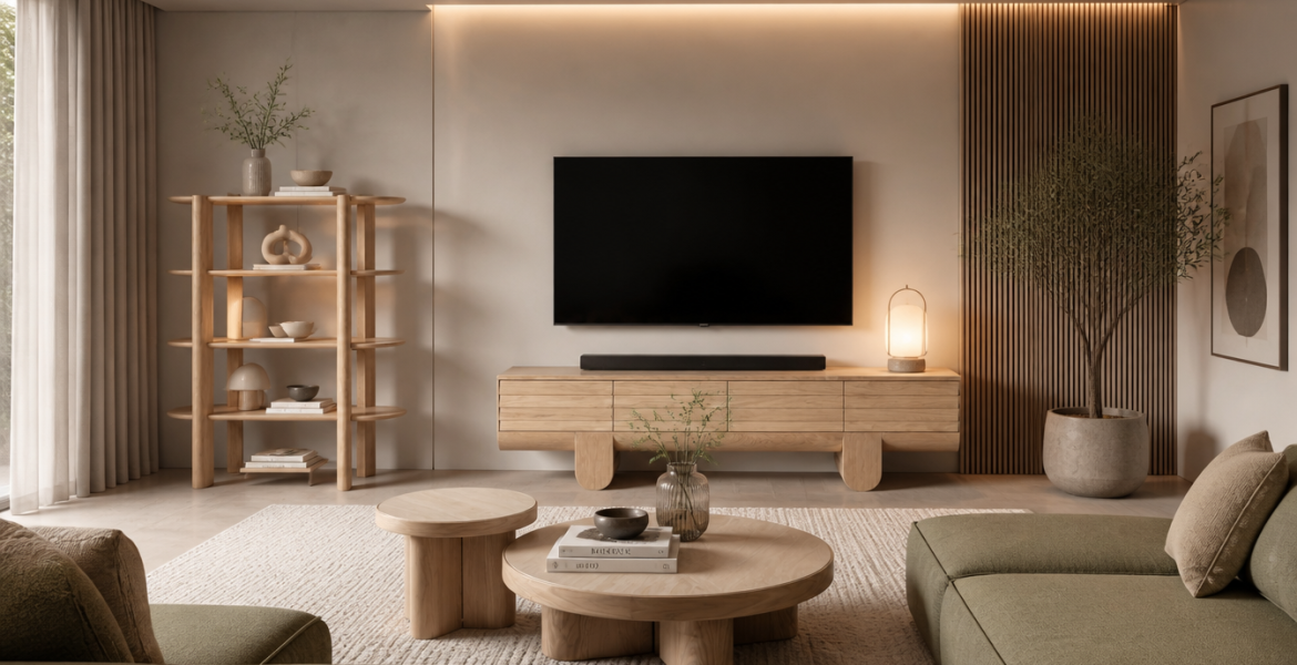 Lumo media console with shelving by Dimax furniture contractor