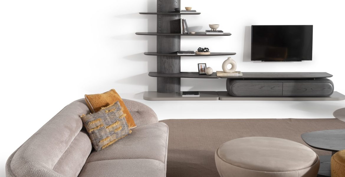 Moon Modern Living Room TV Unit arranged in living room.