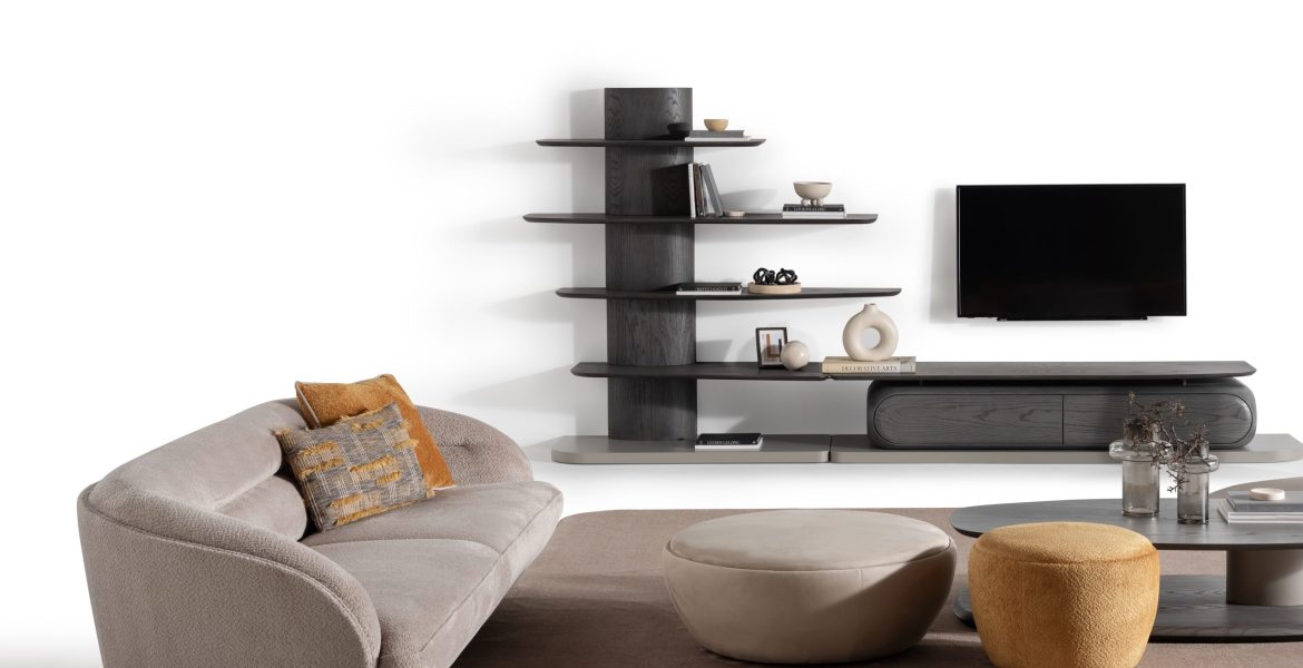 Minimalist Living room TV Unit furniture with sculptural form.