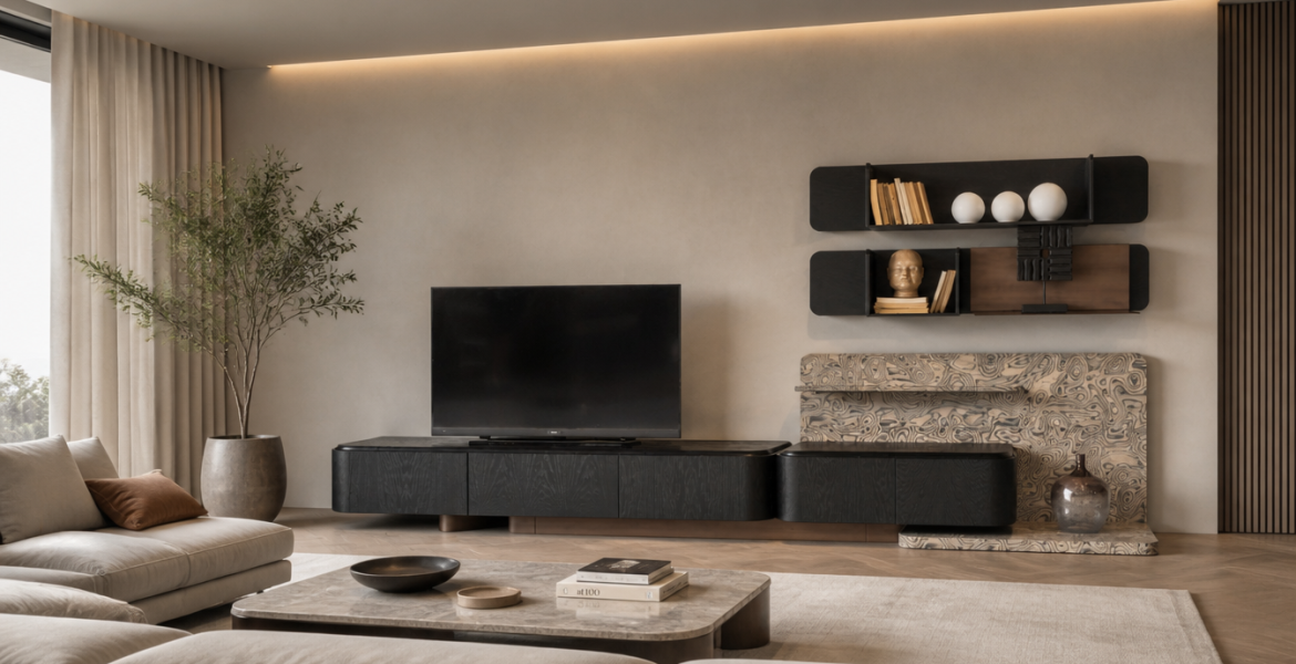 Media console and shelving from Neo collection