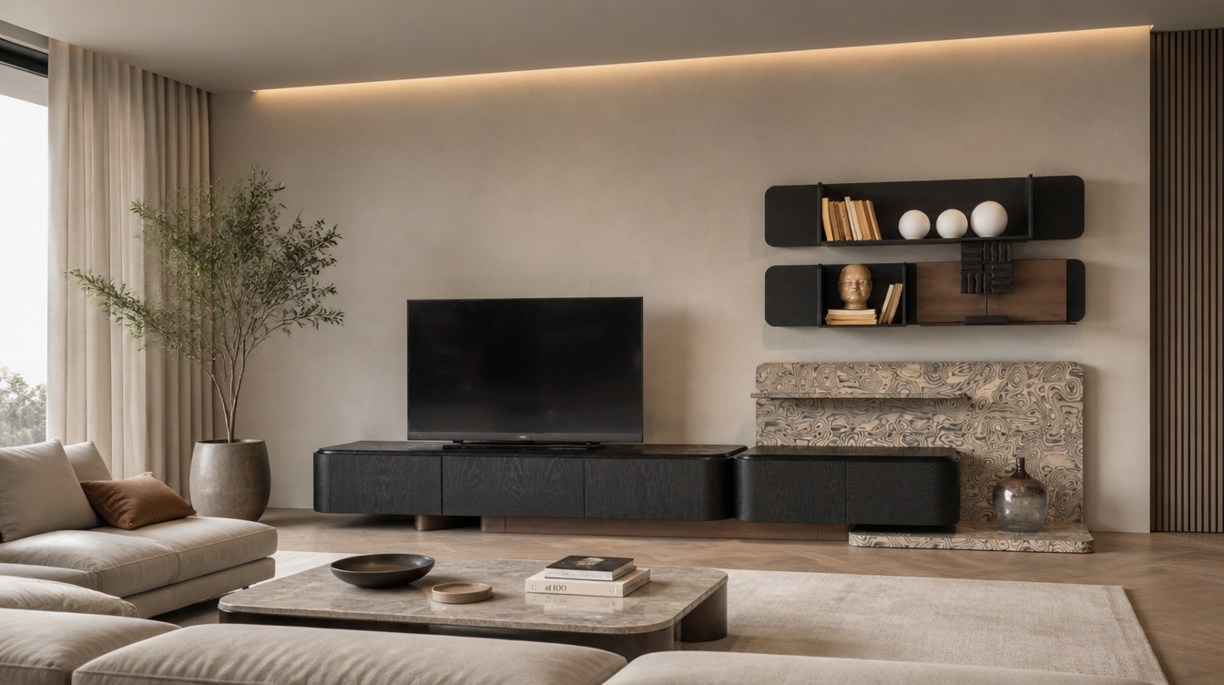 Media console and shelving from Neo collection