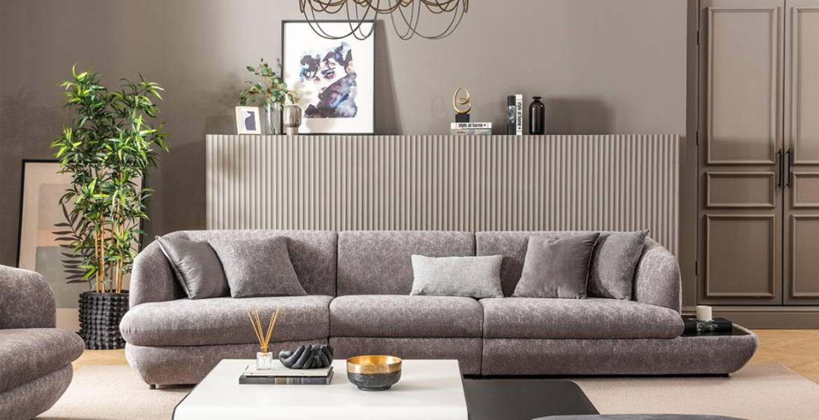 Piedra Living Room Furniture Sofa set with neutral tones.