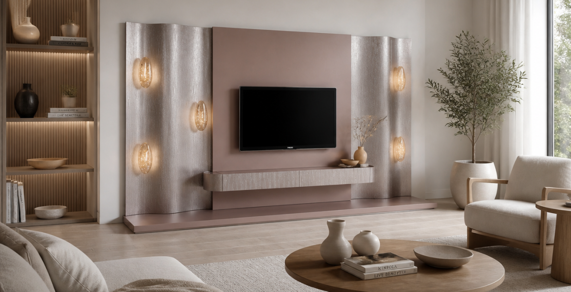 Curved panel Platinium TV unit crafted by Dimax FF&E contracting team