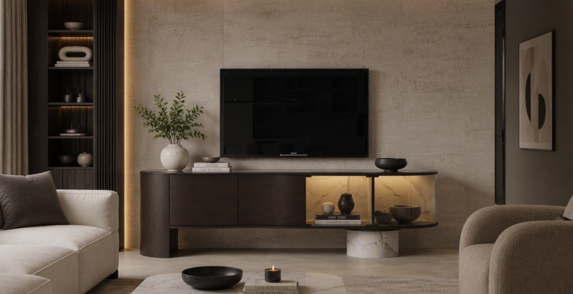 Tesla TV console from Dimax, hotel furnishing contractor in Dubai